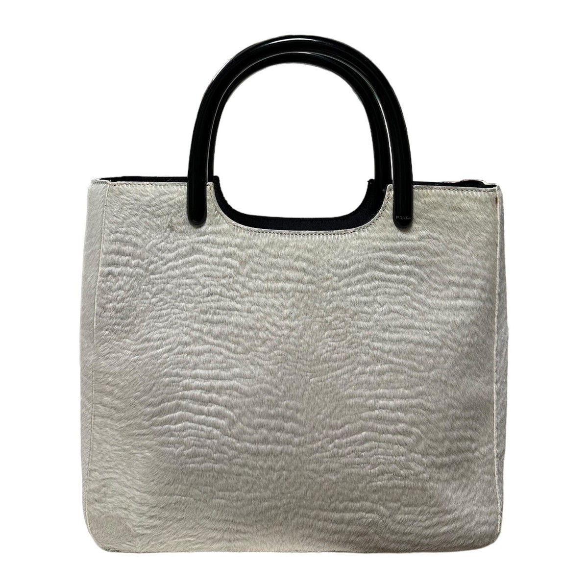PRADA Fall Winter 1998 Unborn Calf Leather Plastic Handle Hand Bag