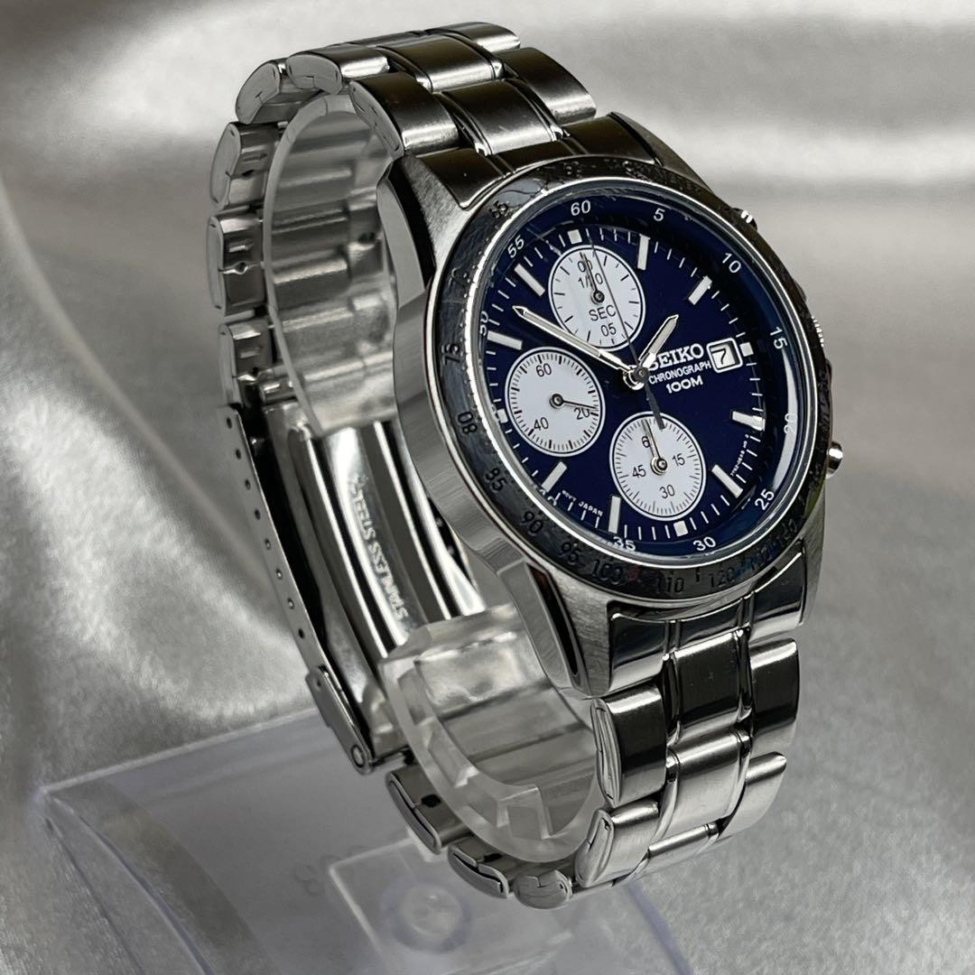 SEIKO 7T92-0DW0 Navy Dial Chronograph Men's Quartz Watch Japan