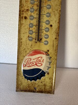 Vintage Metal Pepsi Sign Thermometer Working 27x7 M-165 Say Pepsi