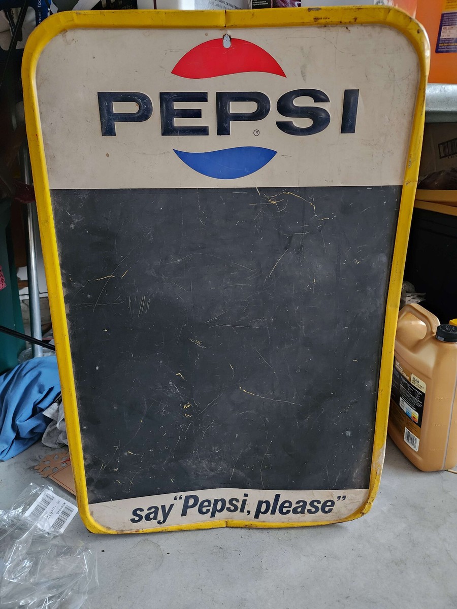 VINTAGE 1965 PEPSI COLA SAY PEPSI TIN CHALKBOARD STOUT SIGN CO. ST