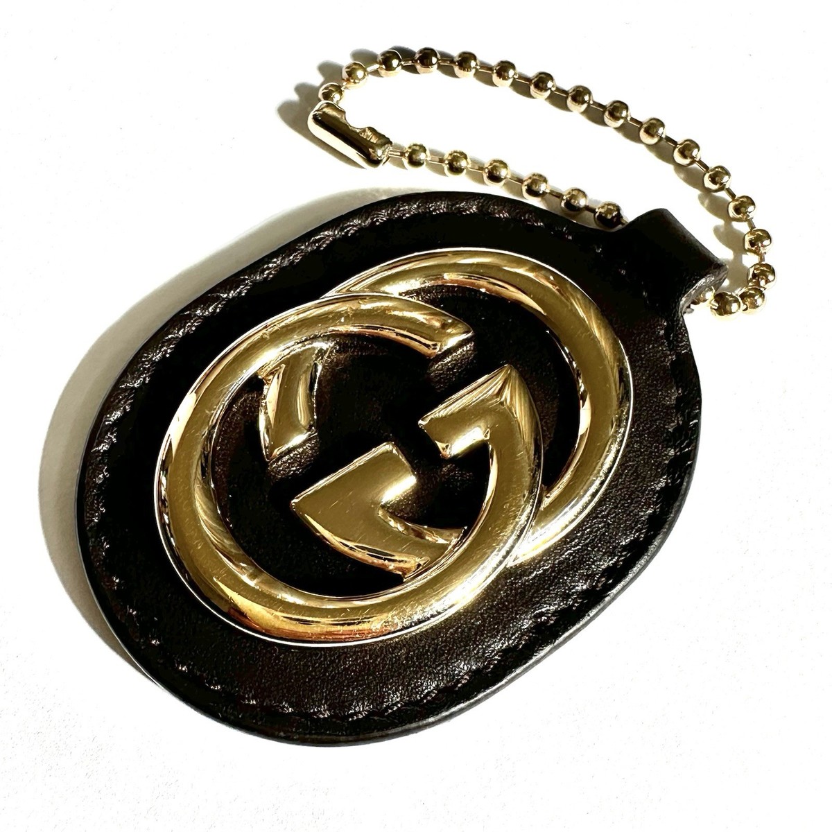 GUCCI Sukey Bag Charm Key chain DARK BROWN Leather Interlocking