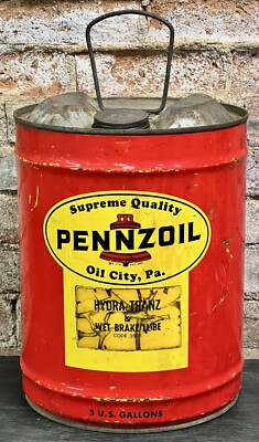VINTAGE PENNZOIL MOTOR OIL 5 GALLON RED & YELLOW GAS CAN OIL CITY