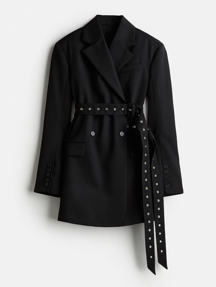 Rokh x H&M Belted Wool Blazer Long Double Breasted Black Size XL
