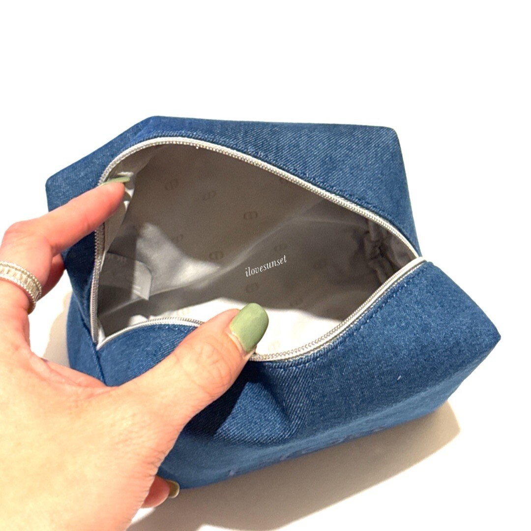 DIOR Denim/Navy Embroidered Logo Cosmetic Zipper Trousse Pouch