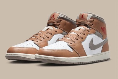 Air Jordan 1 Mid Men's Size 8.5 Hemp/Fire Red-White DQ8426-200