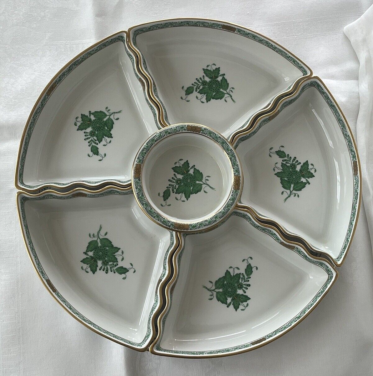 Herend Chinese Bouquet Green Handpainted Bone China Porcelain Hors