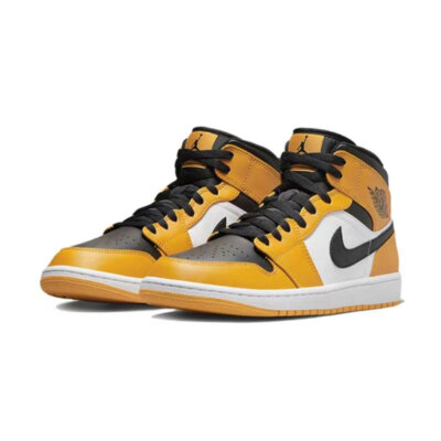 Nike Air Jordan 1 AJ1 Mid Taxi Yellow Black White Mens Shoes