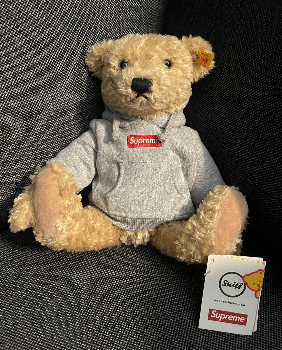 Supreme Steiff Bear Heather Grey Hoodie Box Logo Red FW18 New | eBay