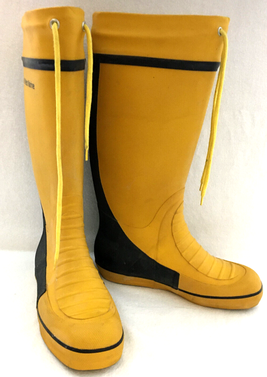 West Marine Tall Rubber Boots Size 6 B/2 Yellow Black Rain Boat