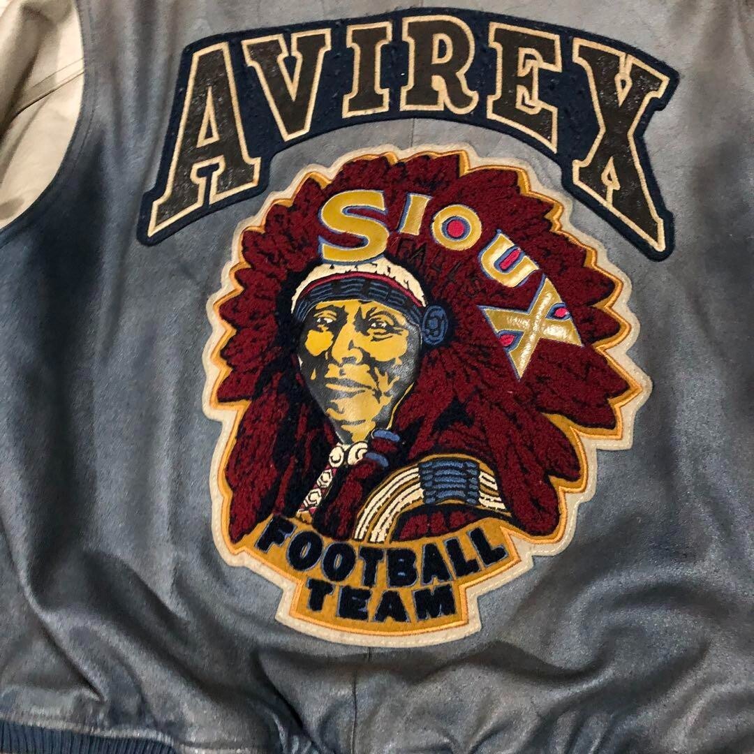AVIREX Indian Head Varsity Genuine Leather Jacket Size M VIntage