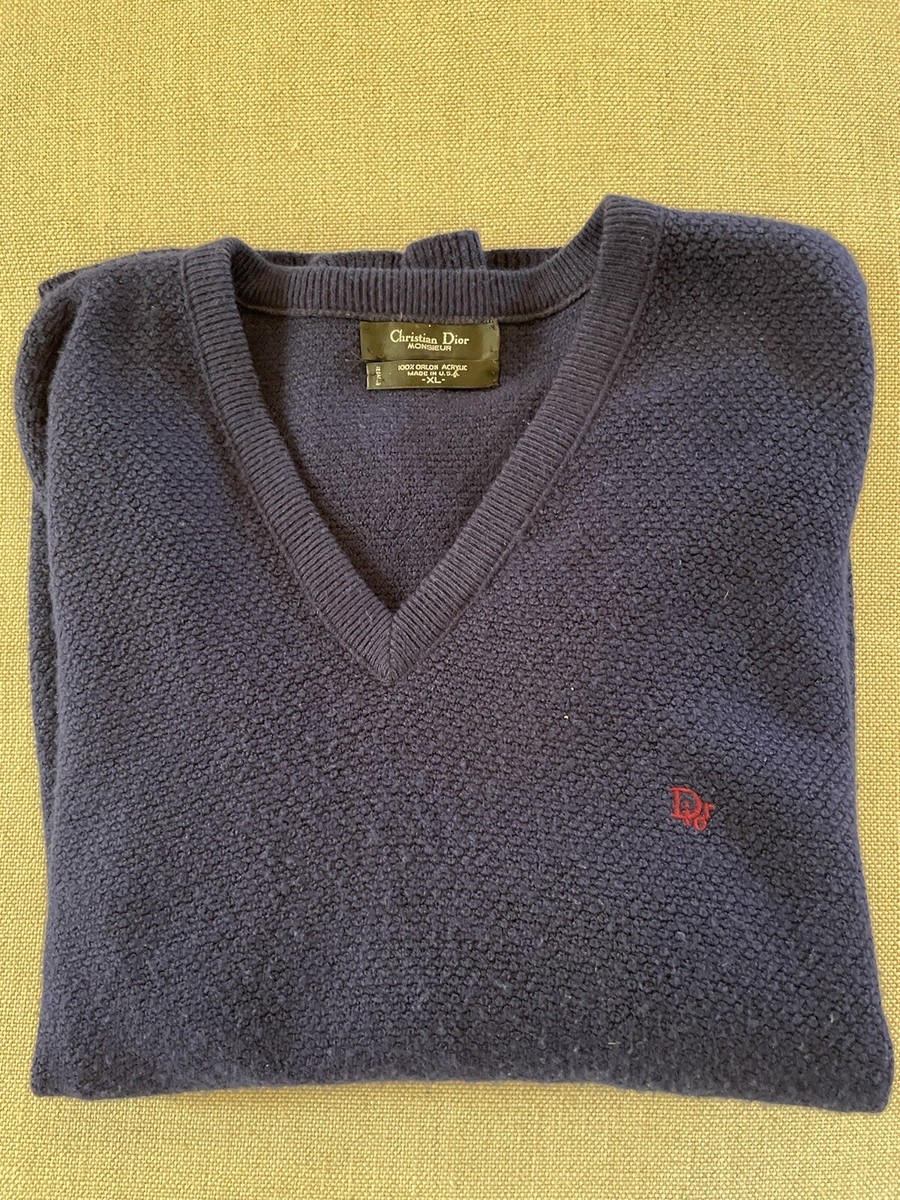 Christian Dior MONSIEUR Made In USA Vintage V-Neck Logo Sweater in