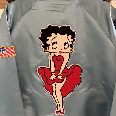 PRE OWNED SUPREME X BETTY BOOP SATIN CLUB JACKET SZ M SS16 LIGHT