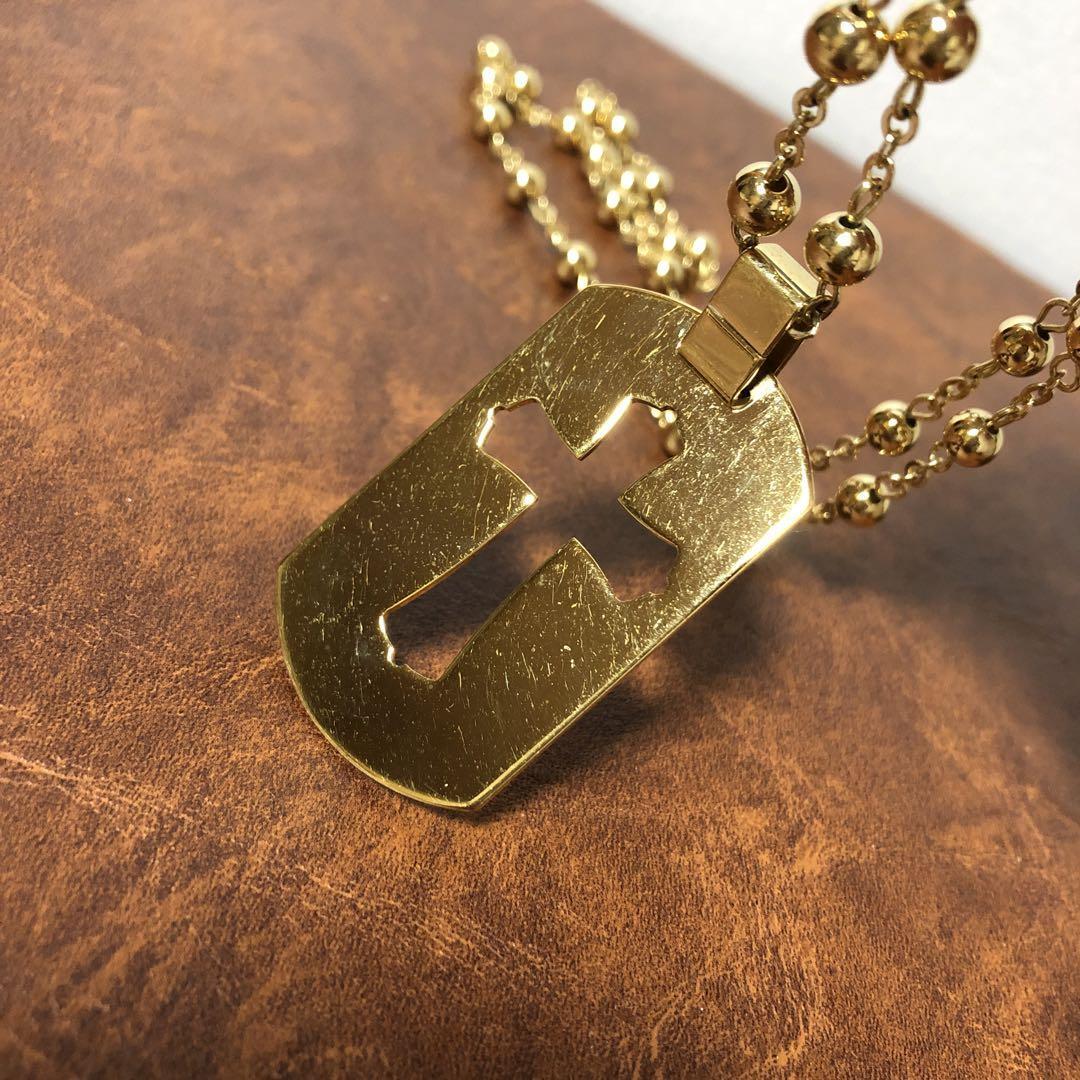 Dolce & Gabbana Men Cross Plate Dog Tag Necklace Gold Color Luxury