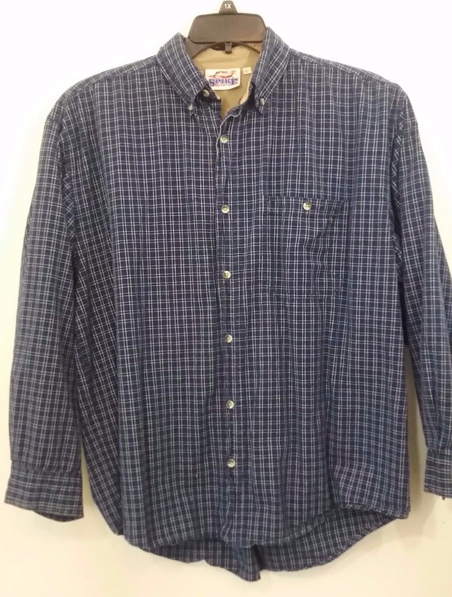 Mens Spike Sports button down shirt size Large, blue plaid, long