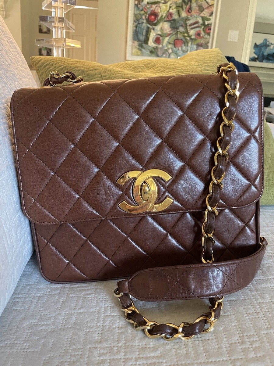 Rare Chanel Vintage Caramel Brown Lambskin Jumbo 24k CC Square