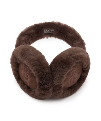 UGG Womens Earmuff Sheepskin Shearling Embroidered Burnt Cedar Non