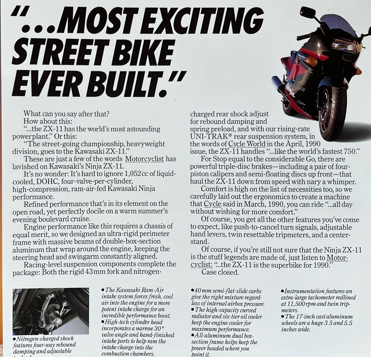 1991 Kawasaki ZX1100-C2 4-page fold-out brochure-literature ZX-11