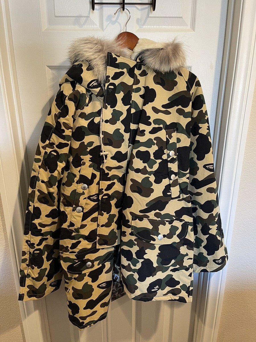 A BATHING APE Men's 1ST CAMO YELLOW SNOW DOWN FUR JACKET BAPE OG