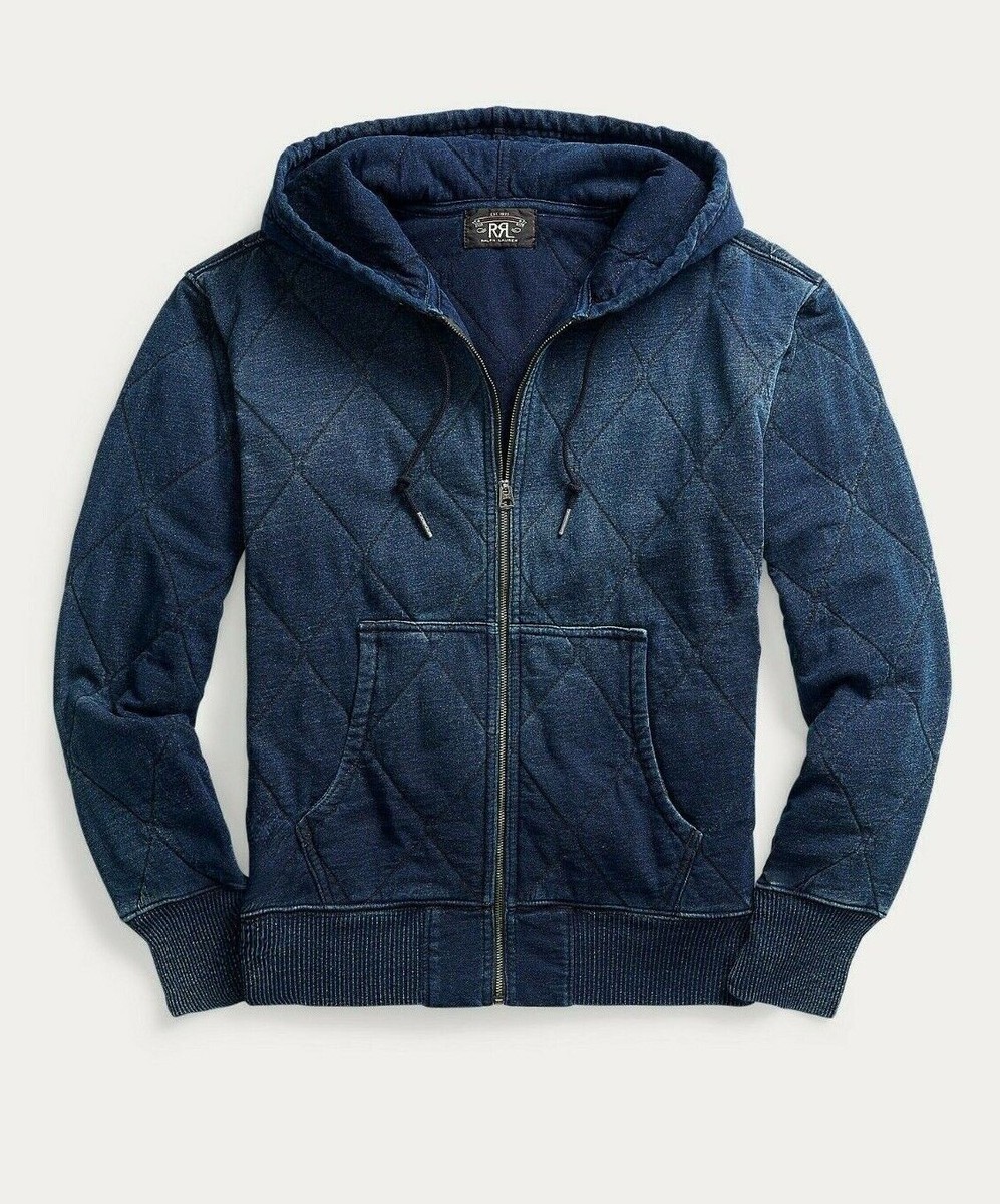 Double RL RRL Ralph Lauren Quilted Jersey Indigo Blue Distressed