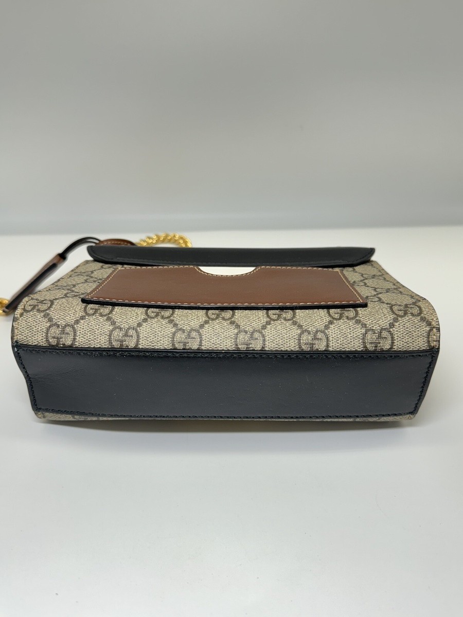 GUCCI Padlock GG Shoulder Bag GG Supreme Canvas and Black Leather