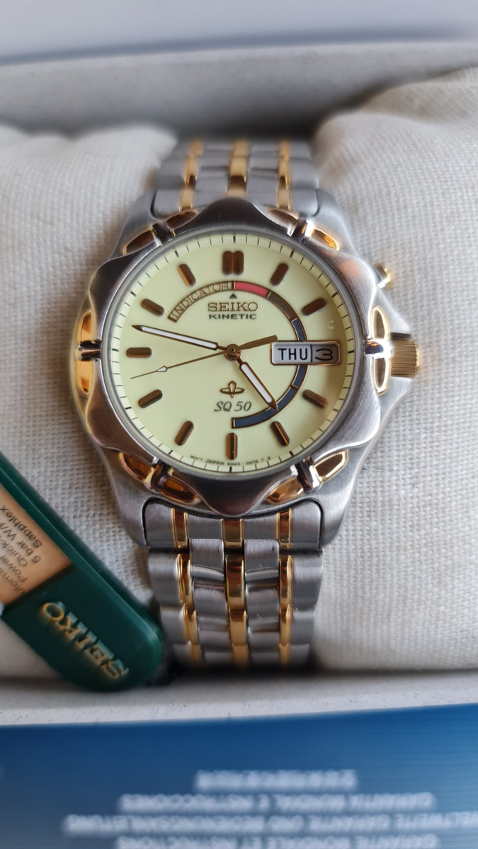 SEIKO KINETIC SKJ024P1 Watch 5M43 SQ50 Two Tone Bracelet Gold