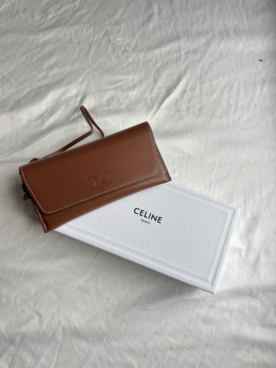 Brand New With Box Celine Sunglasses Case Wristlet Brown Leather