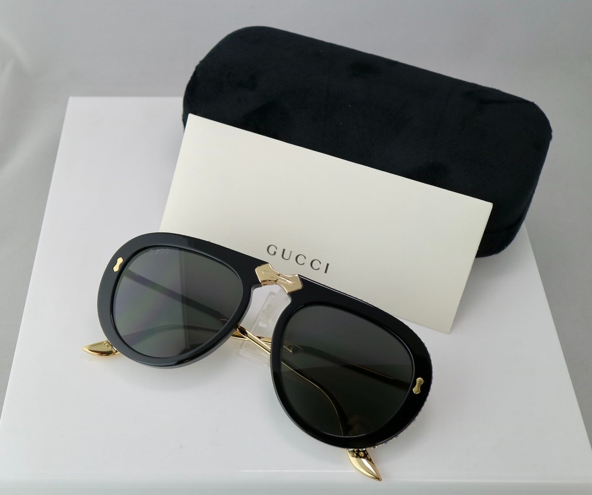 Gucci GG0307S 56mm Foldable Aviator Sunglasses with Grey Lens Gold