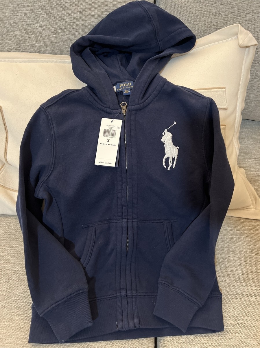 NWT Polo Ralph Lauren Boys Navy Big Pony Full Zip Hoodie Size 6 | eBay