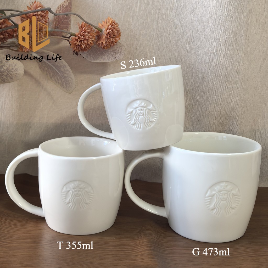 Starbucks Cup Embossed White Ceramic Classic Starbucks Coffee