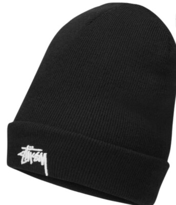 NIKE x STUSSY Cuffed Beanie Hat Black Embroidered Collaboration