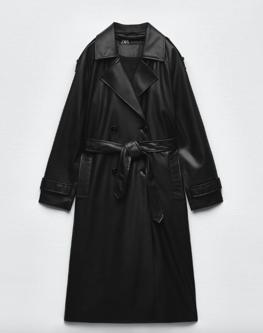 ZARA NEW WOMAN BELTED FAUX LEATHER TRENCH COAT BLACK 3046/072 L | eBay