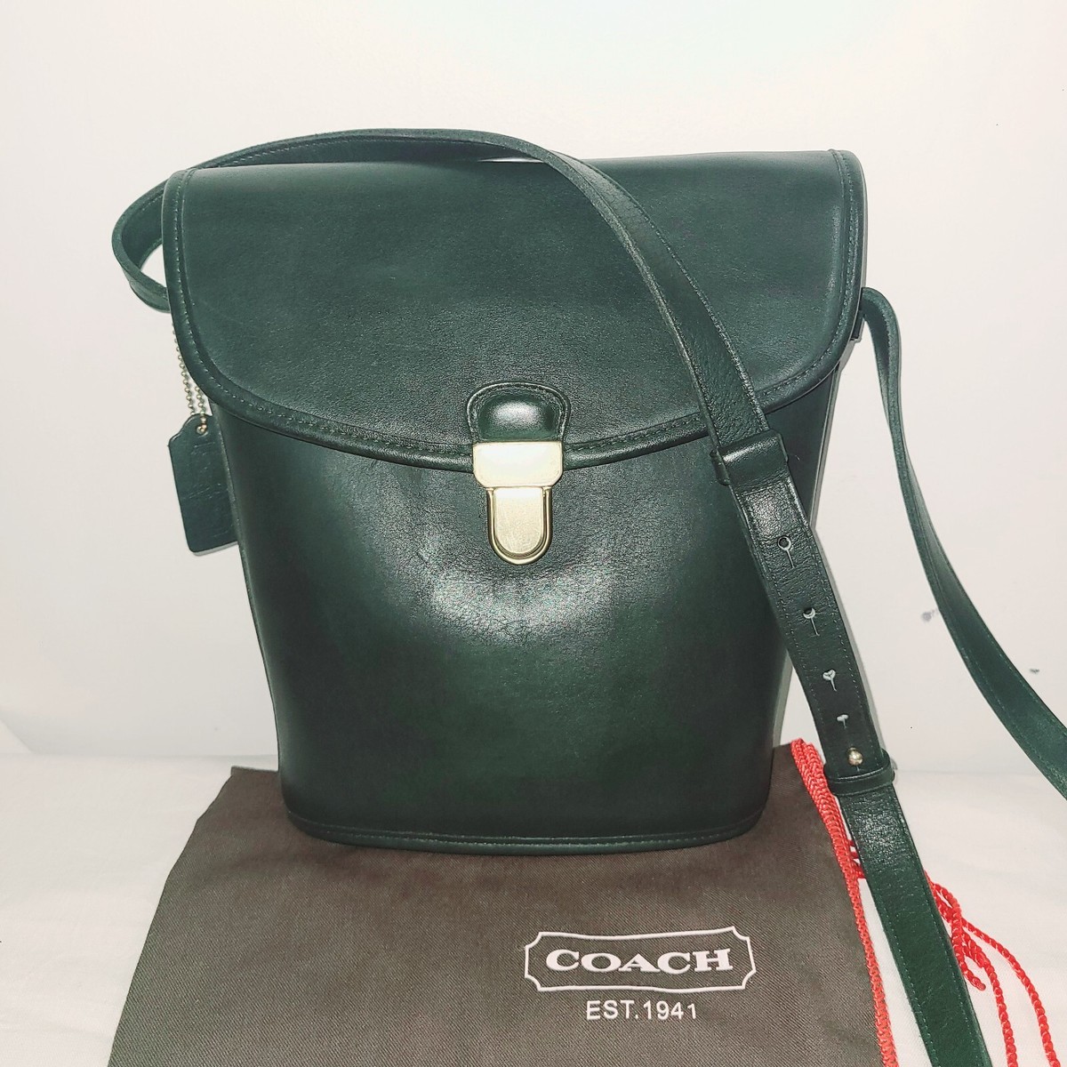COACH RARE VINTAGE FOREST GREEN LEATHER CAMDEN JACKSON BUCKET BAG