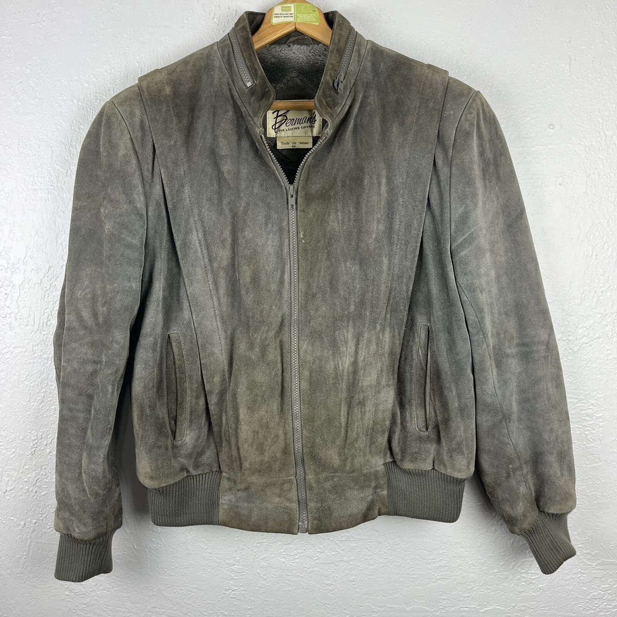 VTG 70s 80s Berman's Suede Leather Bomber Jacket Men's Sz 44 Grey