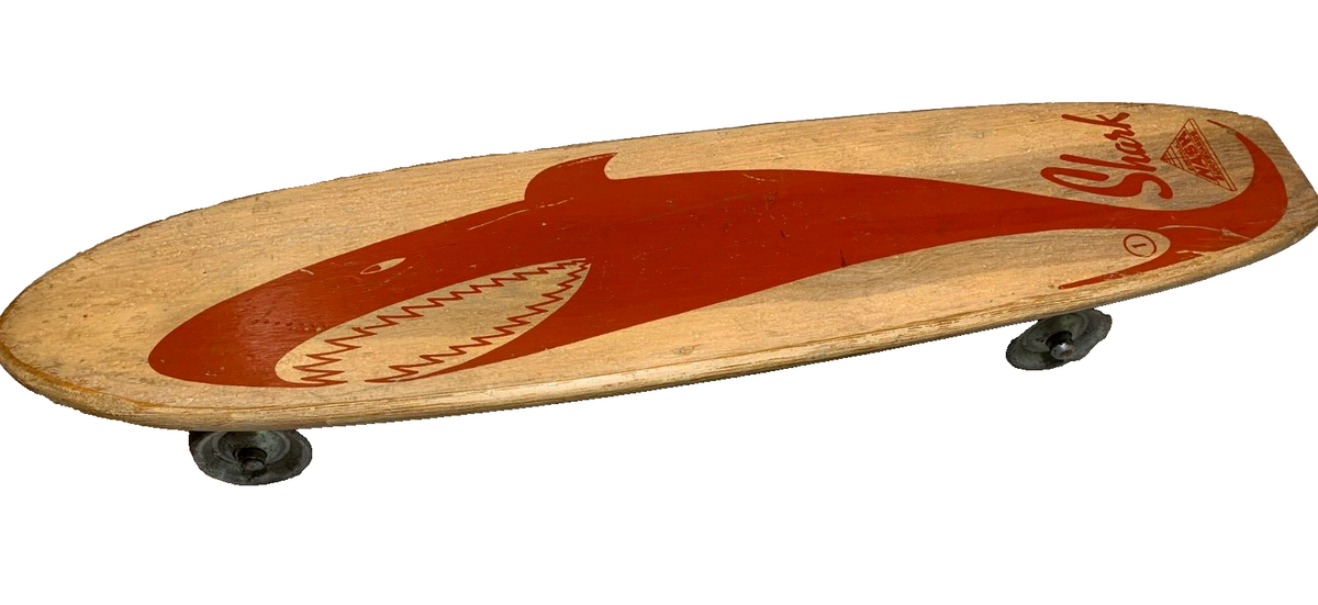 Nash Surf Board Vintage Wood Wooden Steel Wheels Skateboard SHARK