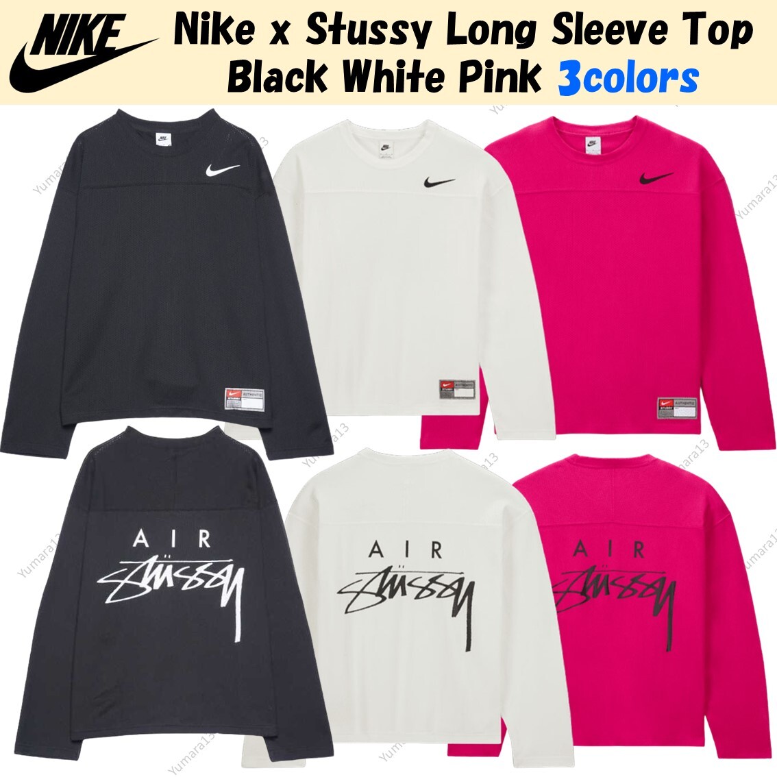 Nike x Stussy Long Sleeve Top Black White Pink 3colors Japan Size