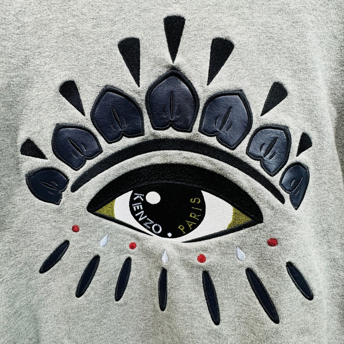 KENZO Paris Eye Embroidered Crew Gray Slim Sweatshirt Sz Women's