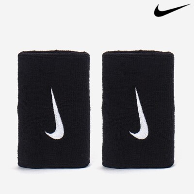 Nike Tennis Premier Wristband Sports Double Wide Band Black 2pcs