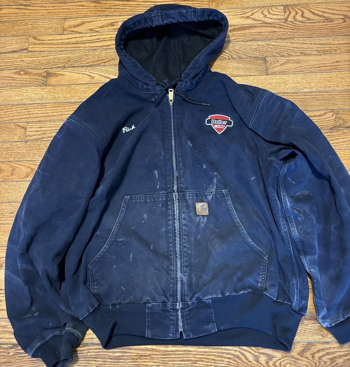 Vintage Carhartt J25 MDT Navy Blue Hooded Jacket USA Made