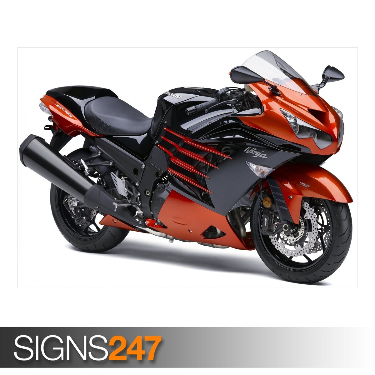 Poster KAWASAKI NINJA ZX14R con moto arancione in varie misure