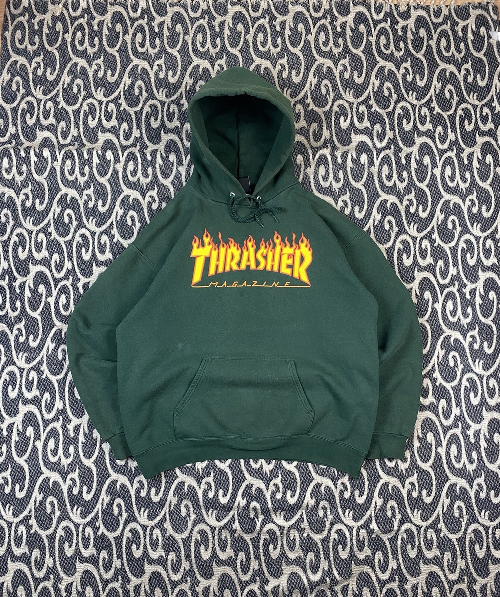 Vintage Thrasher Magazine Flame Logo Green Hoodie Size M | eBay