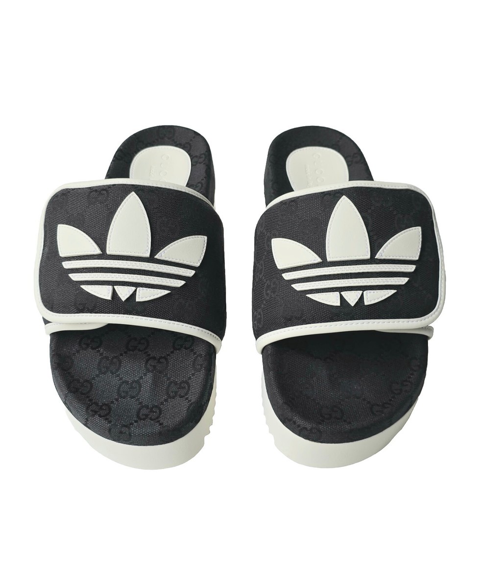 GUCCI x Adidas Supreme GG Logo Black White Slides 6.5 US ~ 6 UK