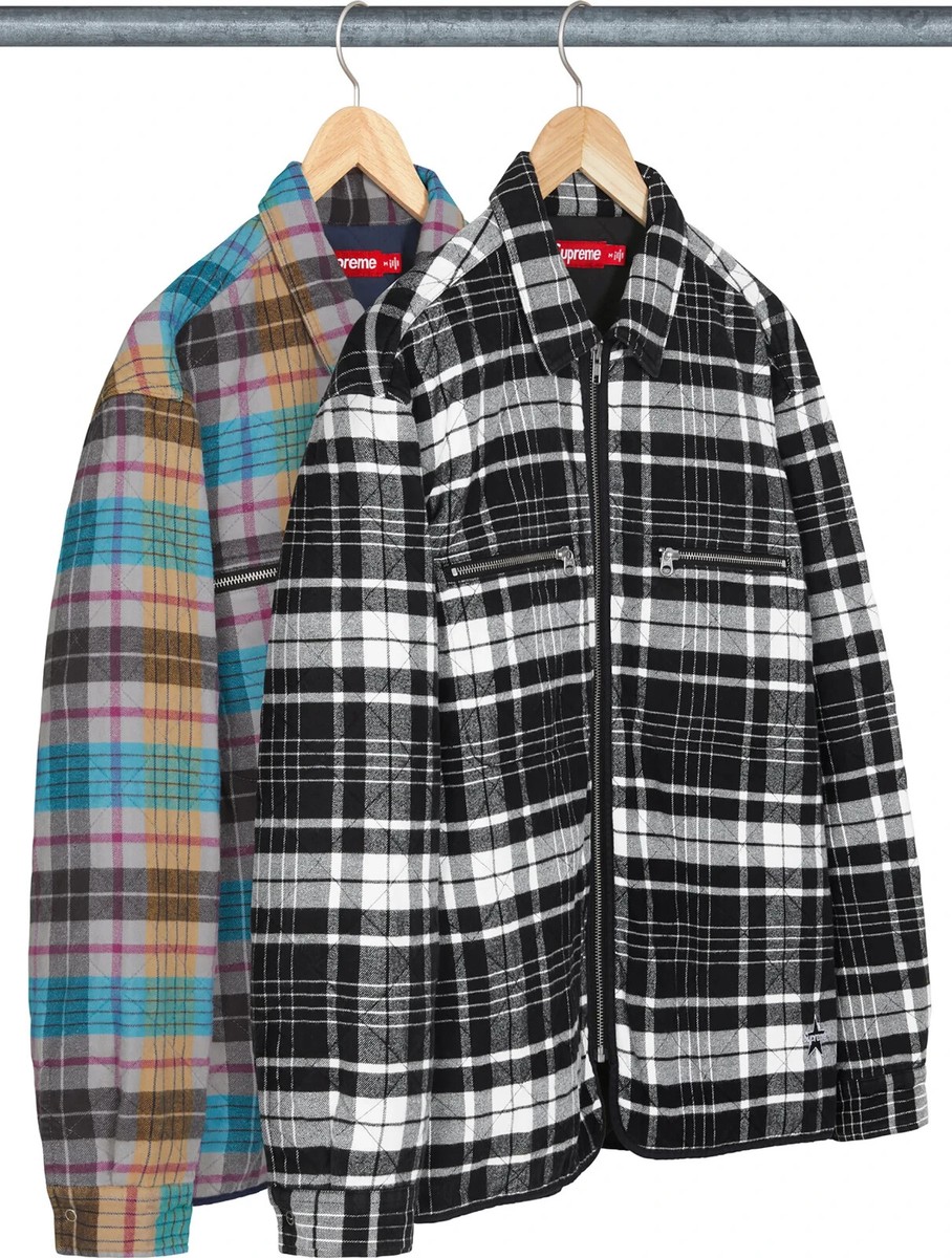 Supreme Quilted Flannel Zip Up Shirt Black Multi 2colors FW24 | eBay