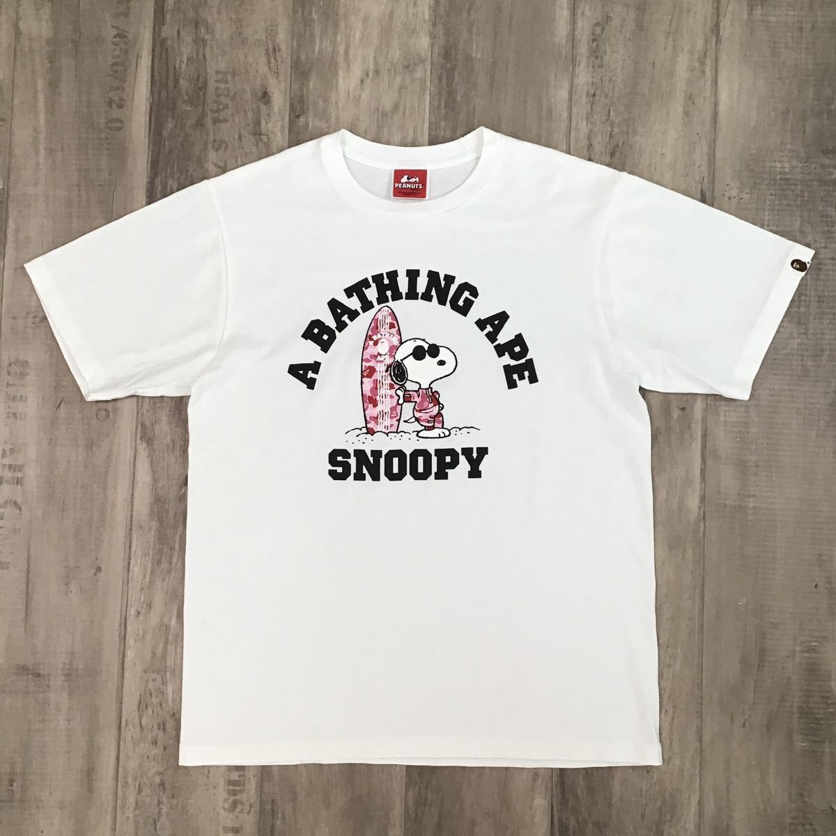 BAPE × peanuts snoopy ABC camo pink Surfboard T-shirt White A