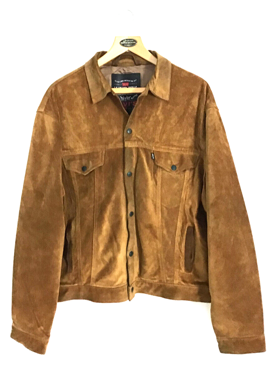 Vintage Levi's Black Tab Suede Leather Trucker Jacket - Size M