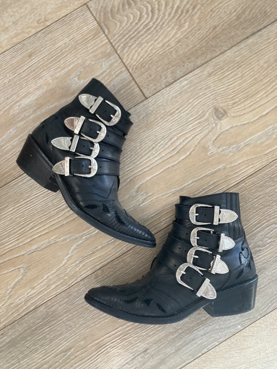 Toga Pulla Four Buckle Western Leather Black Boots Size 35-1/2 | eBay