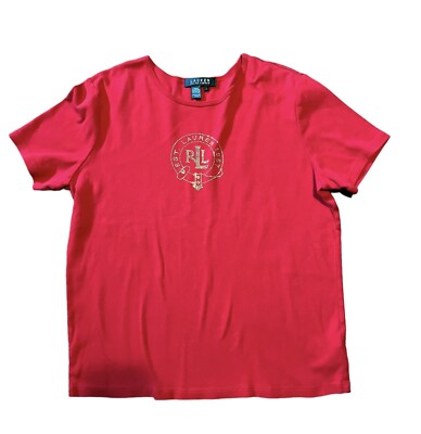 Vintage 90s Ralph Lauren Women's Sz M T-Shirt Red Rhinestone Crown