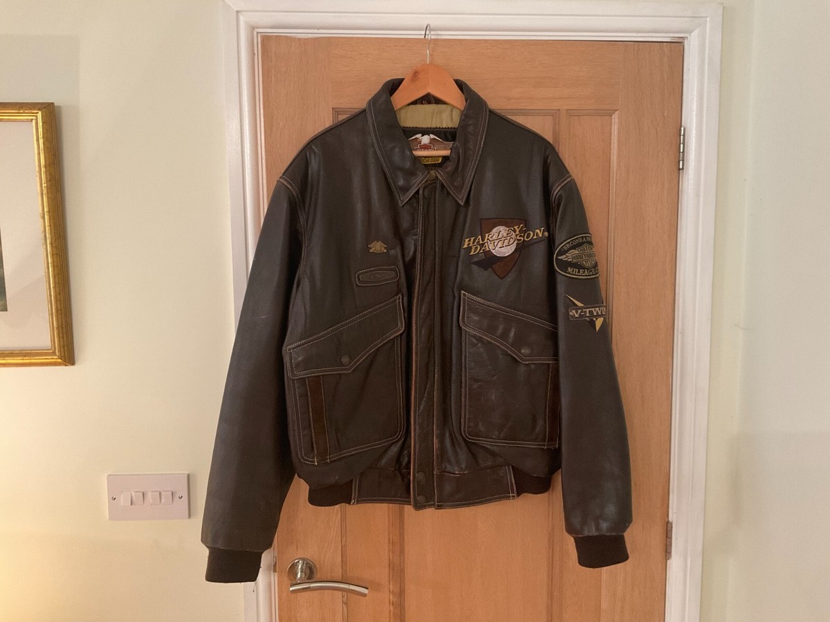 Harley Davidson Men Vintage Brown Leather Biker Jacket - Very Rare