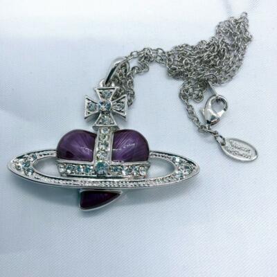 Vivienne Weatwood Purple Diamante Heart Necklace Silver Near Mint