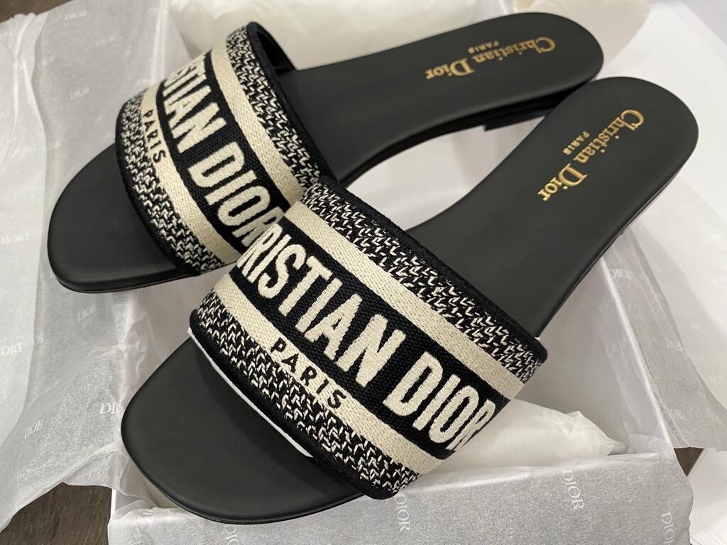 CHRISTIAN DIOR DWAY BLACK NOIR FABRIC SLIDES SANDALS SHOES 39 | eBay