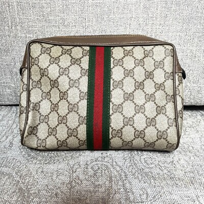 ✨Vintage✨ GUCCI GG Canvas Web Sherry Line Clutch Bag RED GREEN
